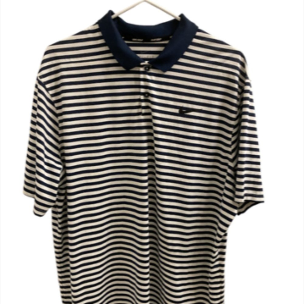 Nike Golf Dri-Fit Mens Polo Shirt XL TG Short Sleeves Blue White Stripes